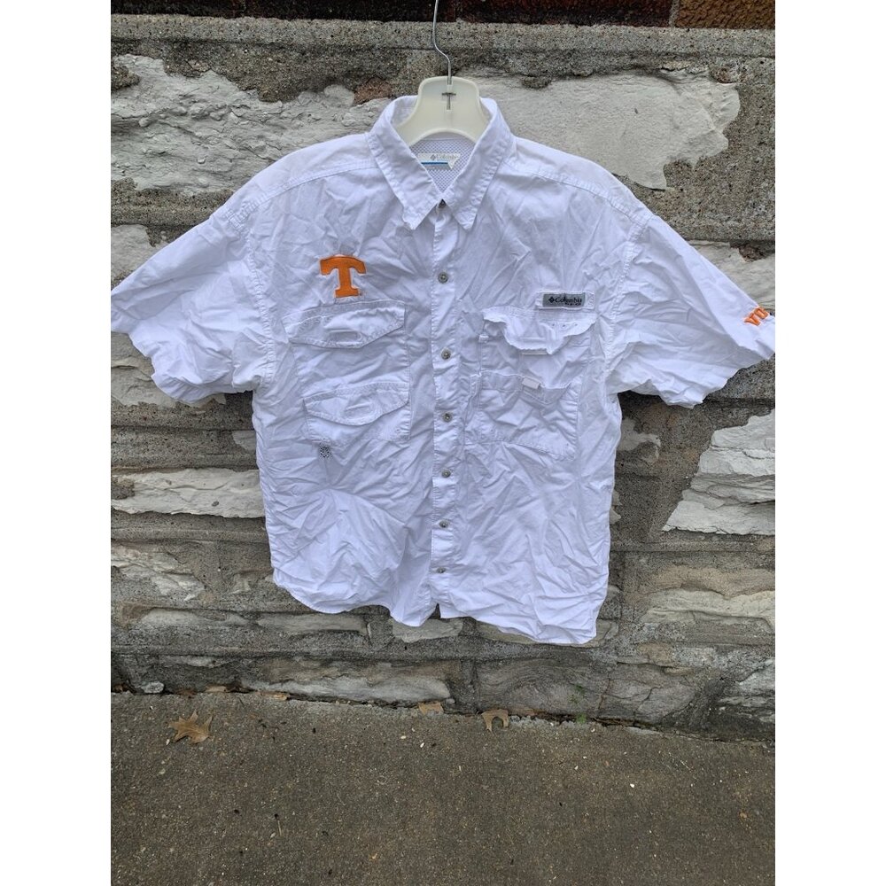 Tennessee Volunteers Shirt Mens Small White Logo Vented Columbia Button Up PFG*
